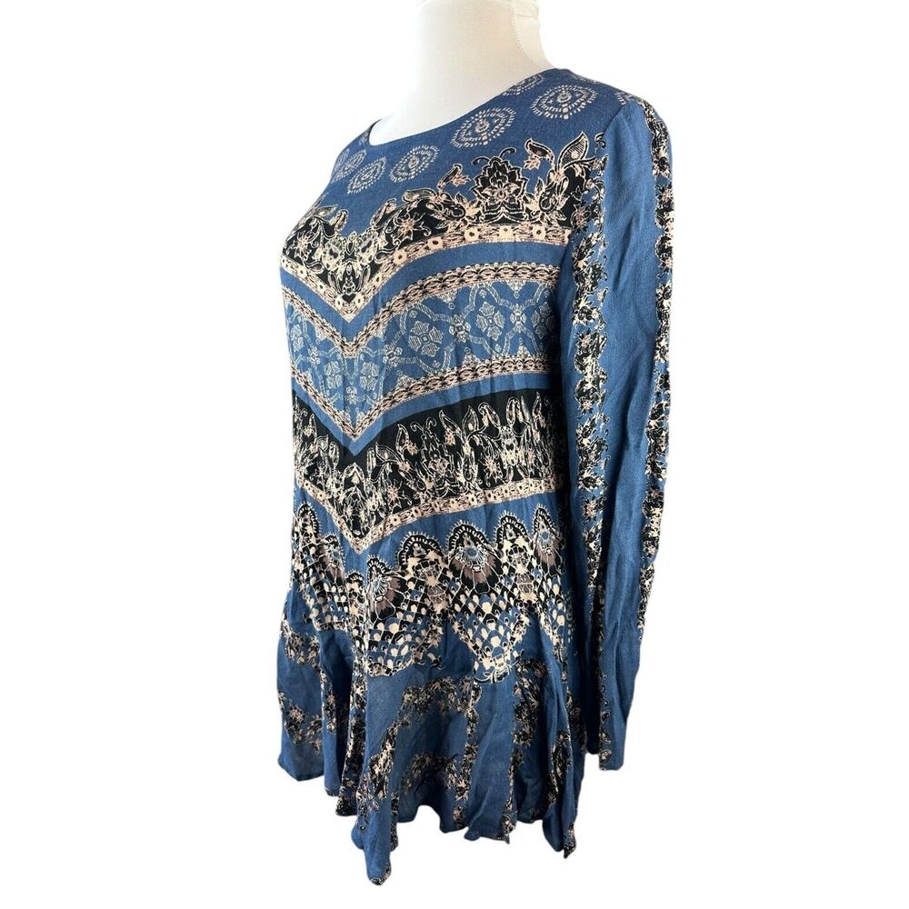 Free People Smooth Talker Tunic Mini Dress Boho Festival Blue Women's Size Large - Picture 11 of 16